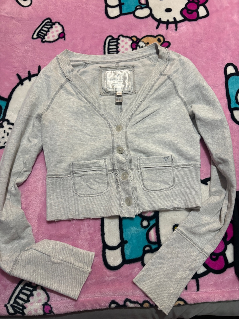 Vintage Y2K American Eagle Outfitters Light Gray Cropped Button-Front Jacket